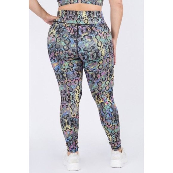 XL Size Womens Active Iridescent Snakeskin Print Workout Leggings - Picture 3 of 5